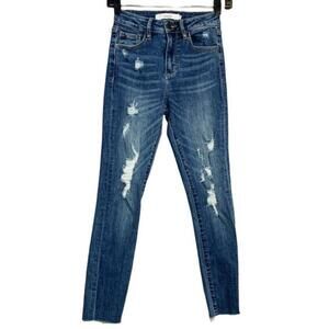 Hidden Jeans Women's 24 Blue Denim Skinny Distressed Raw Hem Stretch Casual